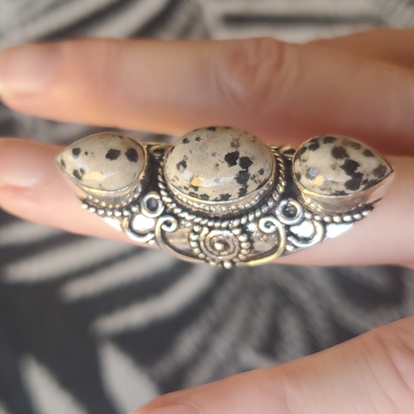 New Dalmatian Jasper Silver Statement Ring. - Picture 5 of 16